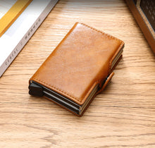Carregar imagem no visualizador da galeria, Qualidade superior rfid carteira de homens saco de dinheiro mini bolsa masculina de alumínio cartão pequena carteira embreagem carteira de couro fino 2019
