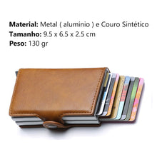 Carregar imagem no visualizador da galeria, CASE CARTEIRA METAL E COURO | CARTÃO CRÉDITO, DINHEIRO | Proteção RFID Anti Fraude de Cartão de Crédito