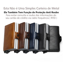 Carregar imagem no visualizador da galeria, CASE CARTEIRA METAL E COURO | CARTÃO CRÉDITO, DINHEIRO | Proteção RFID Anti Fraude de Cartão de Crédito
