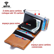 Carregar imagem no visualizador da galeria, CASE CARTEIRA METAL E COURO | CARTÃO CRÉDITO, DINHEIRO | Proteção RFID Anti Fraude de Cartão de Crédito
