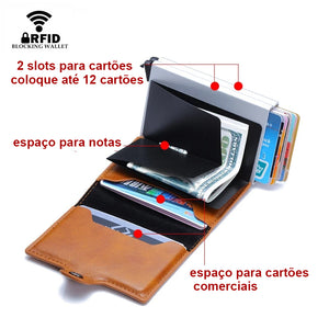 CASE CARTEIRA METAL E COURO | CARTÃO CRÉDITO, DINHEIRO | Proteção RFID Anti Fraude de Cartão de Crédito